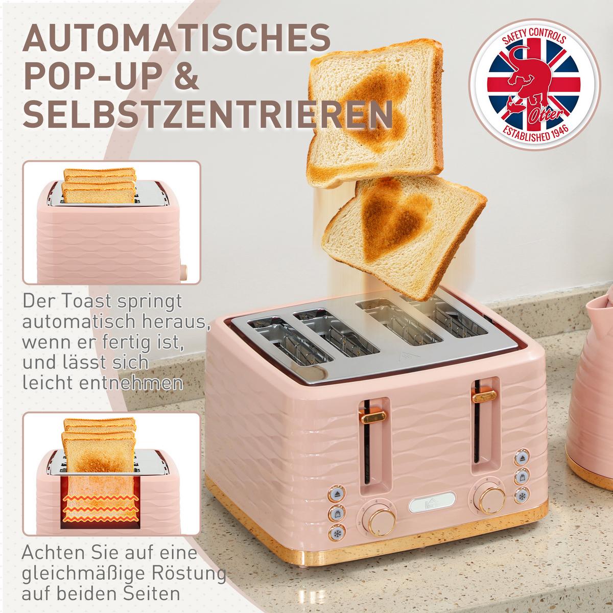 KOCHER-TOASTER-SET 2er Set Kunststoff Stahl Rosa - Rosa, Kunststoff (19.5/23.2/24.1cm) - HOMCOM