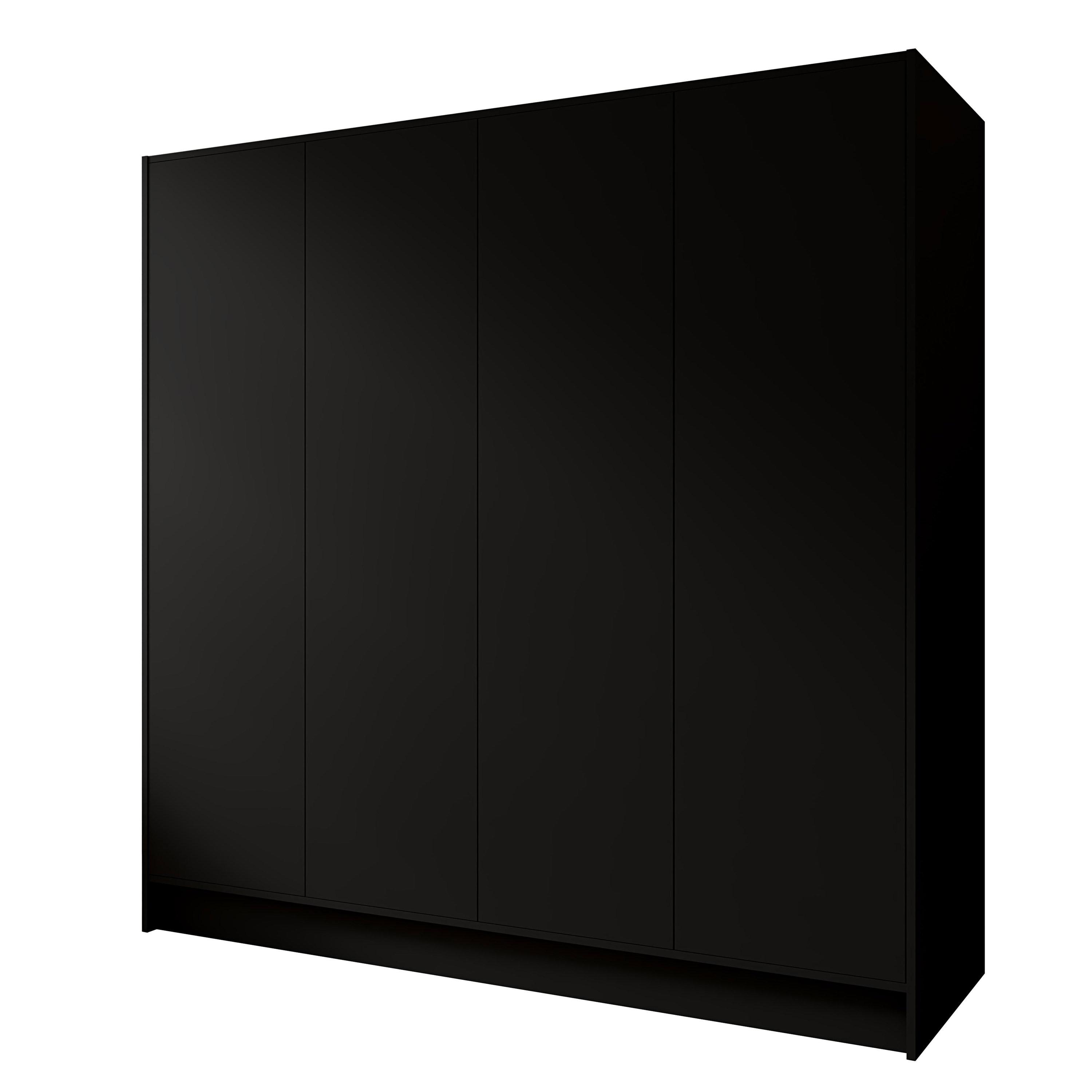 KLEIDERSCHRANK Mono Grifflos im Skandi-Stil, Schwarz 200/200/51 cm - Schwarz, Holzwerkstoff (200/200/51cm) - WFL GROUP
