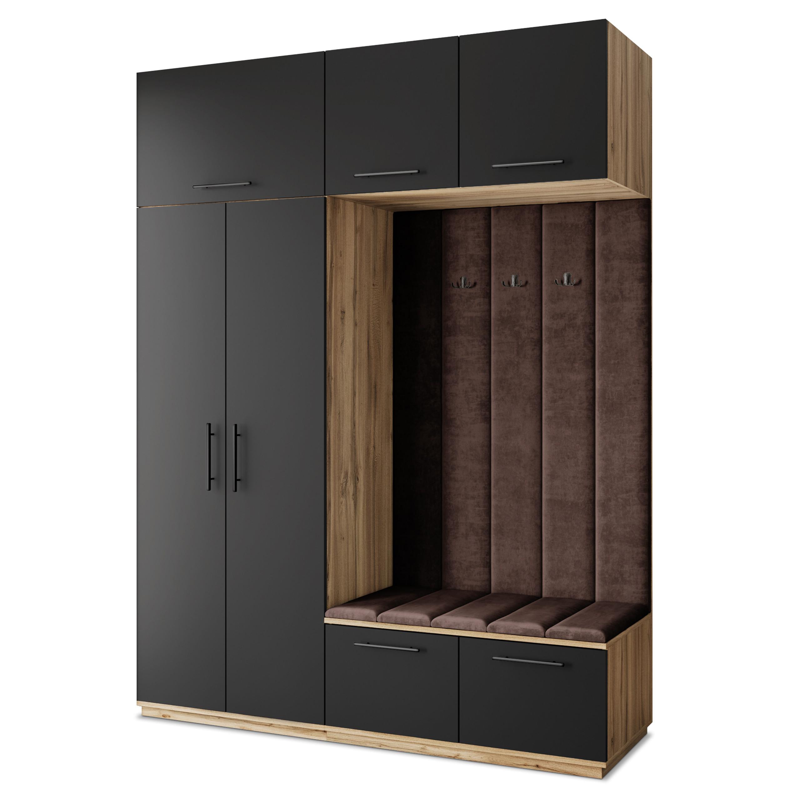GARDEROBENSCHRANK REMA 180/240/60 cm Modern Garderobe-Set Eiche Wotan - Eiche Wotan/Schwarz, Holzwerkstoff (180/240/60cm) - MASSENO