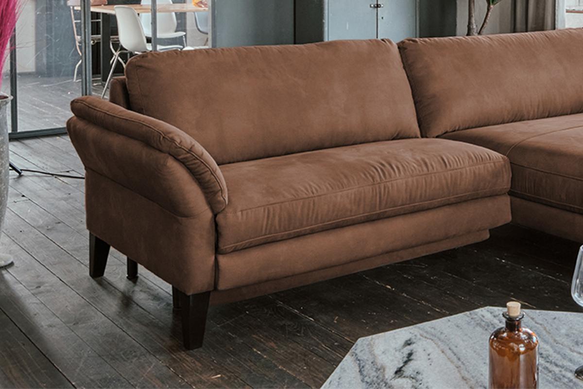 ECKSOFA MALTA Braun Webstoff - Schwarz/Braun, Buchenholz/Textil (302/175cm) - KAWOLA