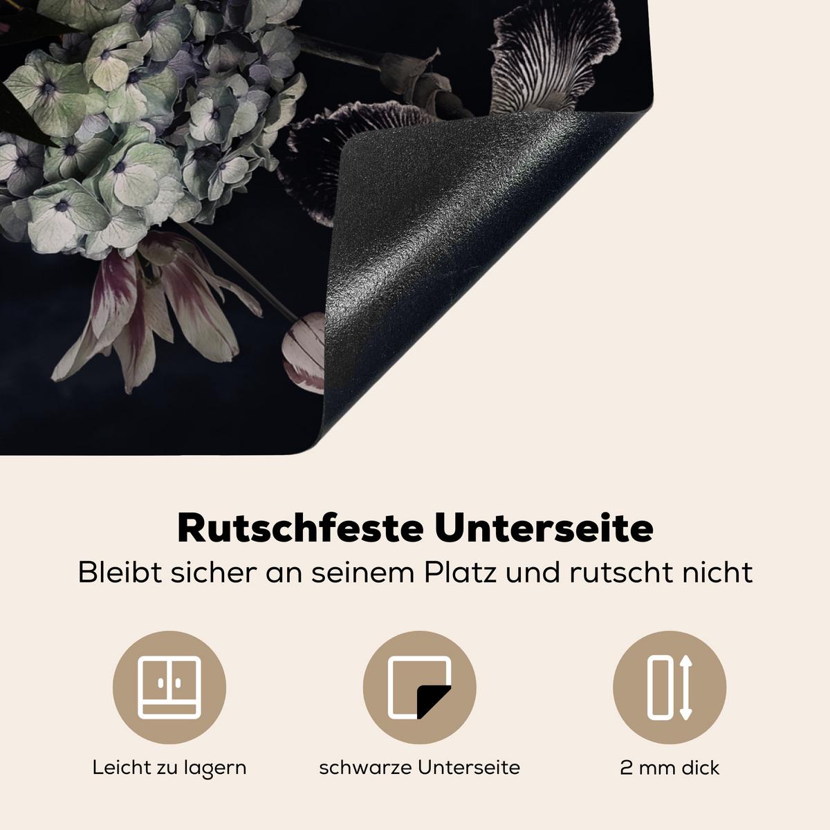 HERDABDECKPLATTE Blumen - Vintage - Pastell - Rosa - Weiß Herdabdeckung Induktionsfeld 70x52 cm - Altrosa, Kunststoff (70/52/0.2cm) - MuchoWow