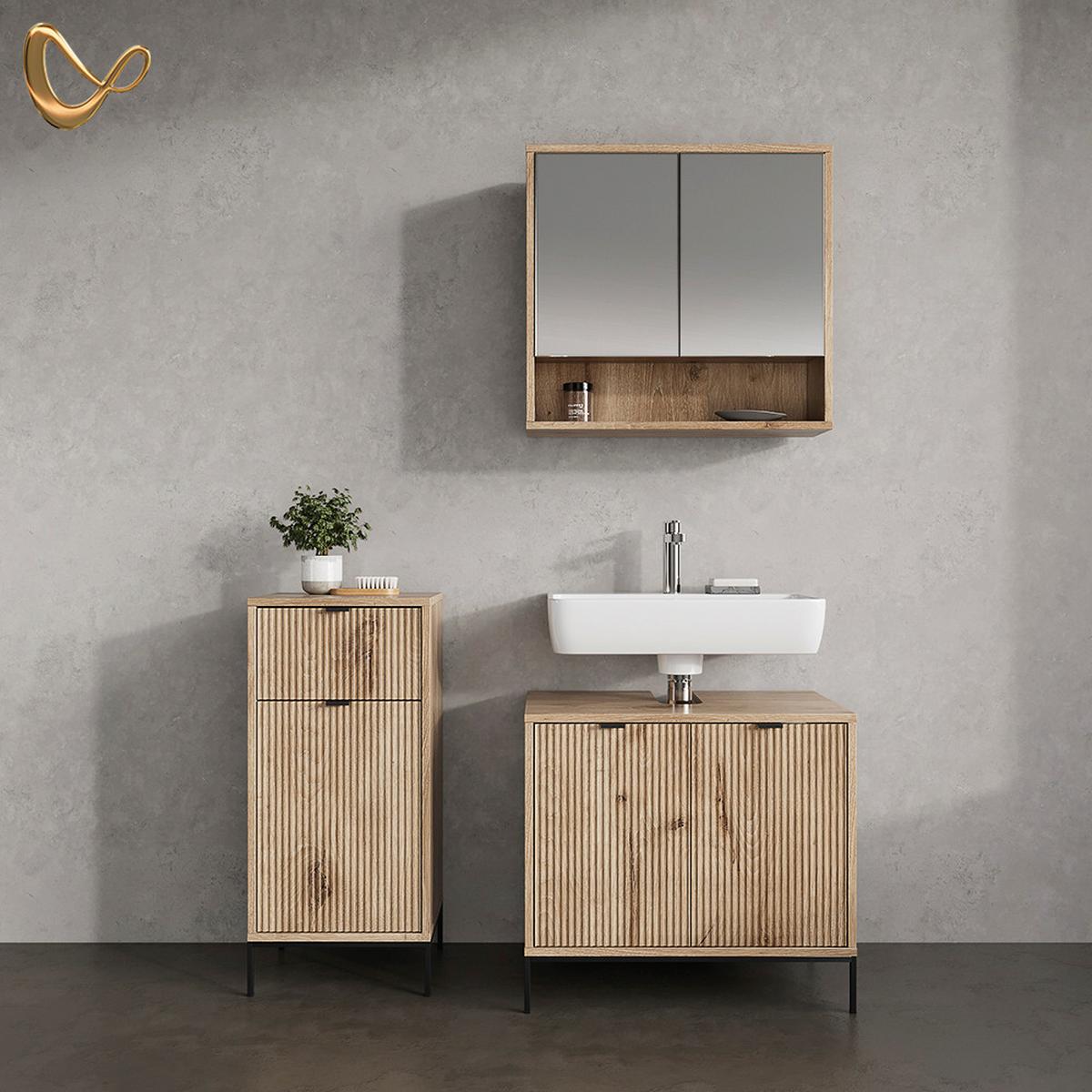BADMÖBEL-SET ATERNO Viking Oak 3 Teile - Eichefarben, Holzwerkstoff (70/63/45cm) - Livinity®