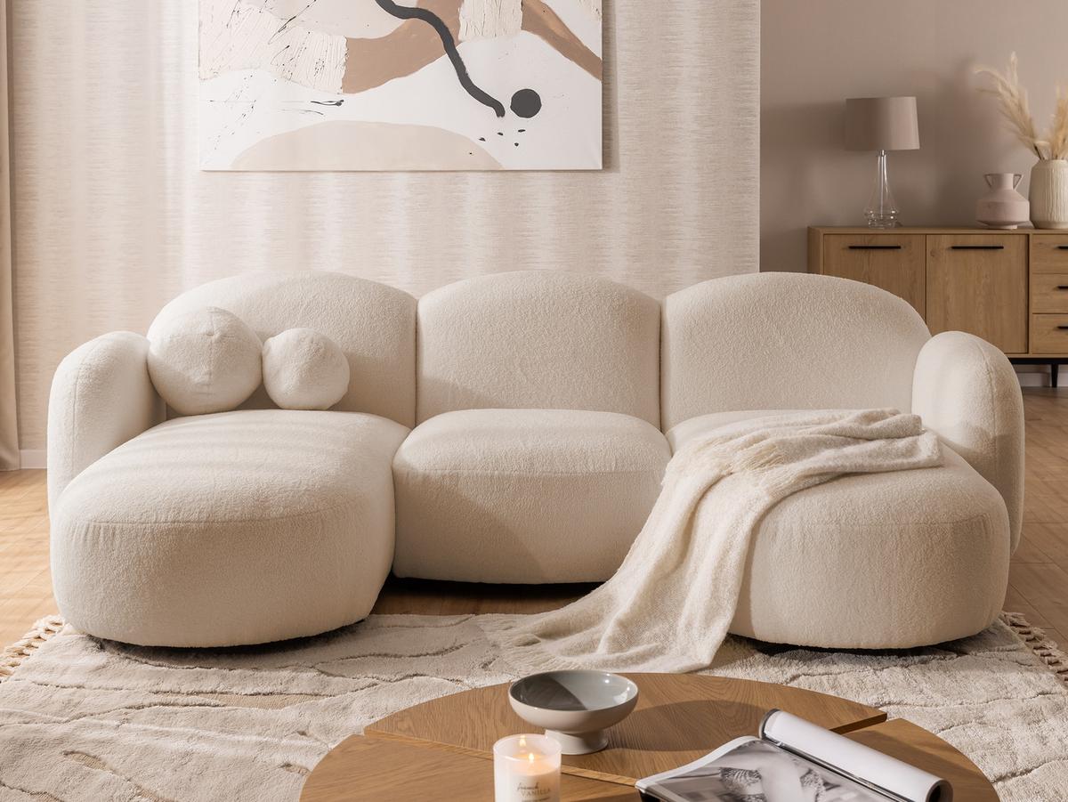 WOHNLANDSCHAFT Nuvola mit abgerundetem Design Hellbeige Bouclé-Stoff - Beige/Schwarz, Holz/Kunststoff (268/80/146cm) - S-Style Möbel