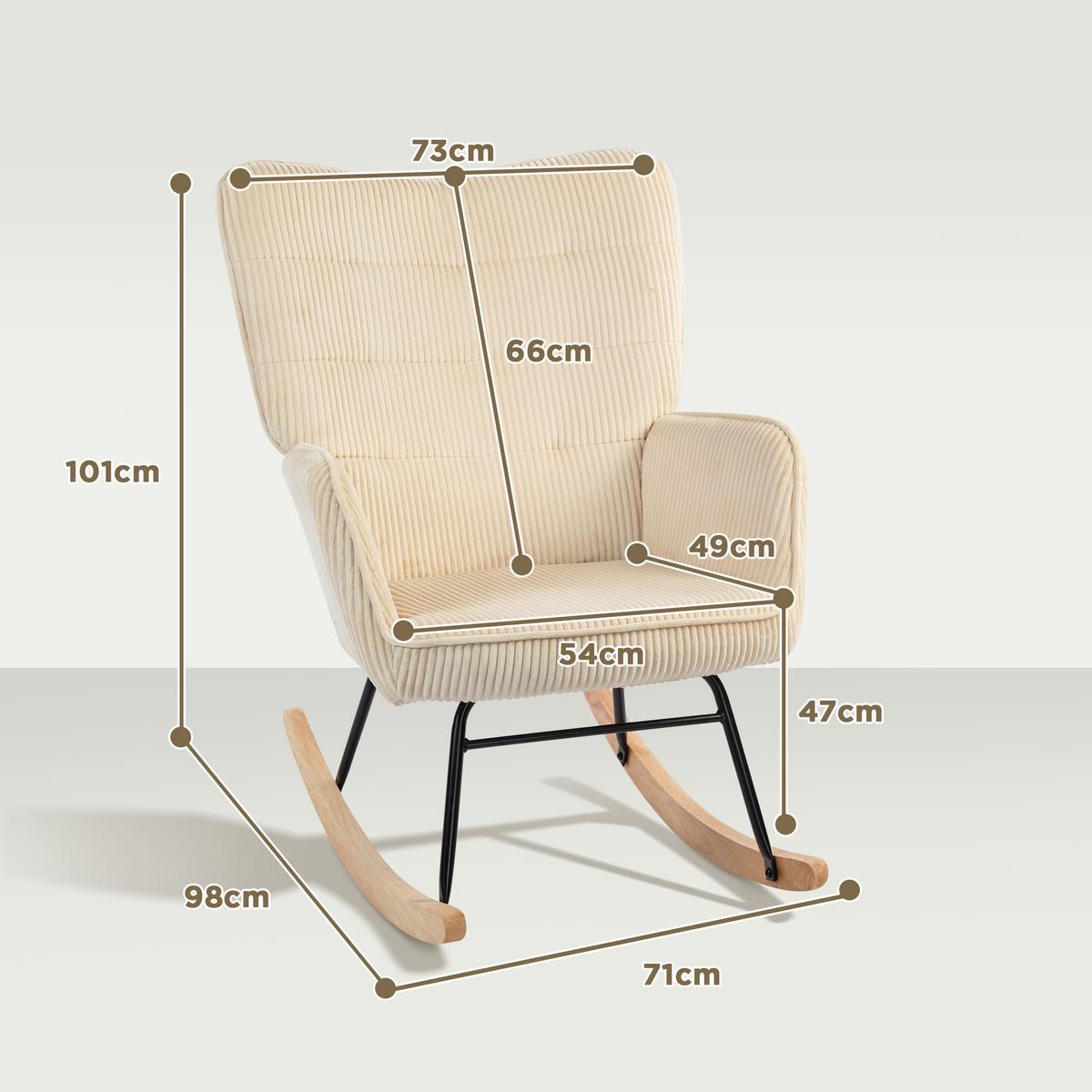 SCHAUKELSTUHL, Schaukelsessel mit Kordoptik, Armlehne für Wohnzimmer, Beige - Beige/Naturfarben, Buchenholz/Textil (98/101/71cm) - HOMCOM
