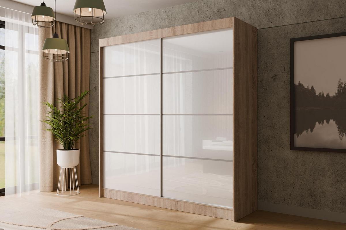 KLEIDERSCHRANK PEKA III - 200 cm - Sonoma Eiche|Weiß - Weiß/Sonoma Eiche, Holzwerkstoff (200/215/61cm) - ALTDECOR