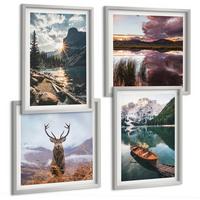 BILDER SET 4er Set - 50x50 cm & 40x60 cm Silberner Rahmen - Bergsee, Bootsfahrt, Sonnenuntergang, Hirsche - Silberfarben, Kunststoff (50/50cm) - TULUP