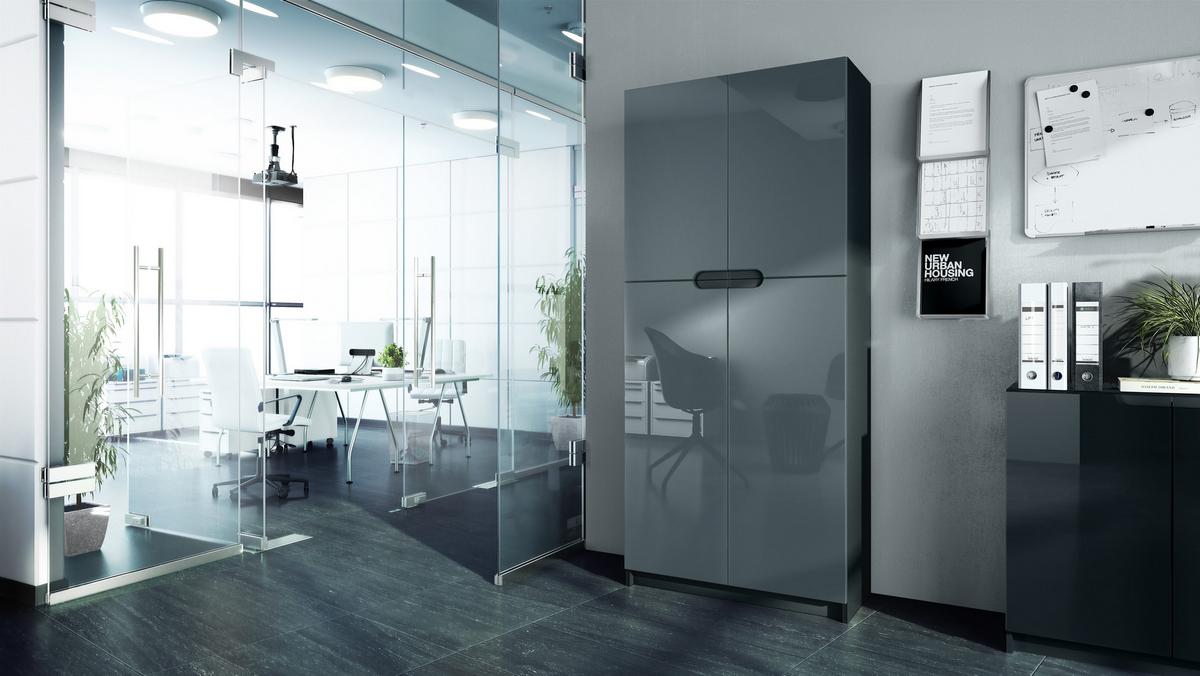 BÜROSCHRANK Logan Fronten in Grau Hochglanz - Grau, Holzwerkstoff (82/184/37cm) - Vladon