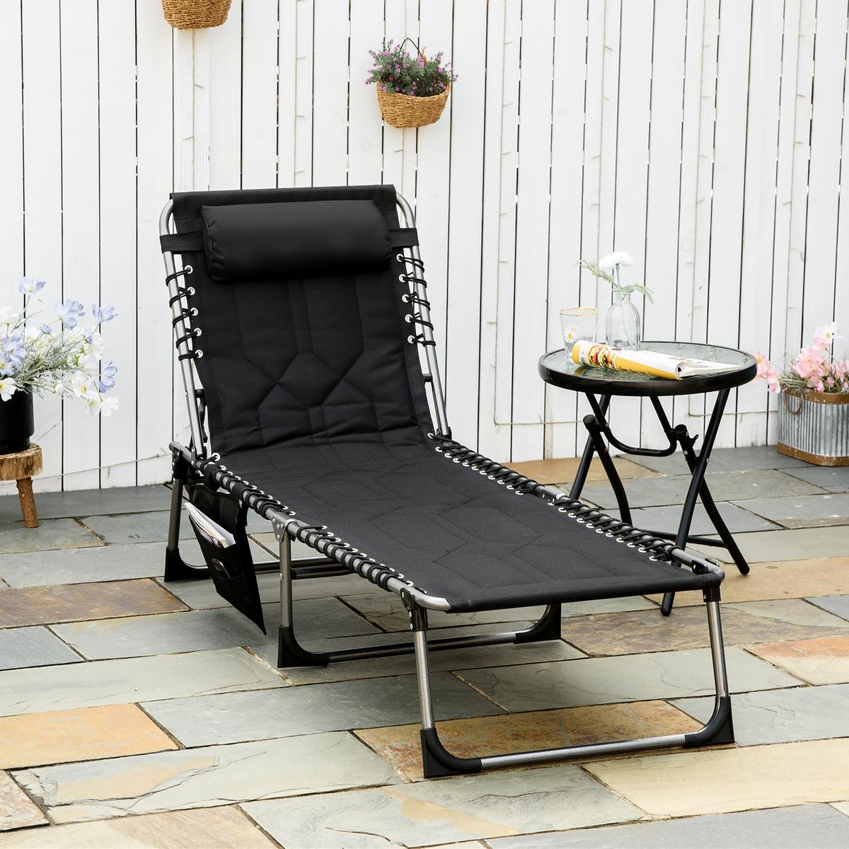 GARTENLIEGE mit Kissen 5-stufige Rückenlehne verstellbar Stahl Oxford-Stoff Schwarz 188 x 57 x 30 cm - Schwarz, Metall (57/30/188cm) - Outsunny