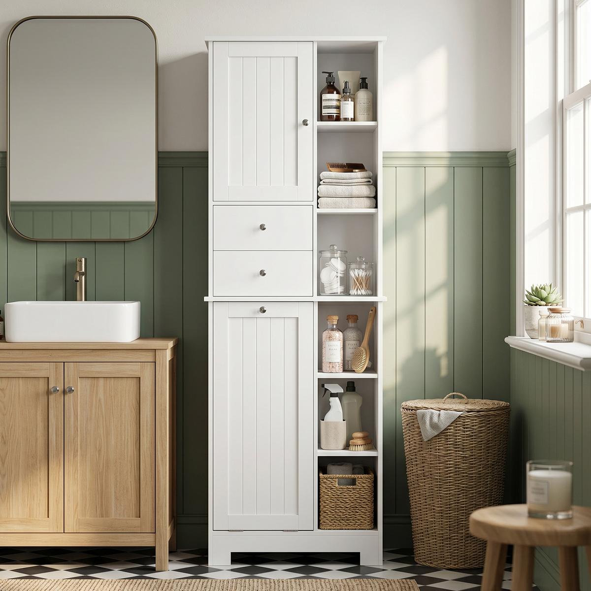 BADEZIMMERSCHRANK MDF Weiß - Weiß, Holzwerkstoff/Metall (28.8/171/60cm) - HOMCOM