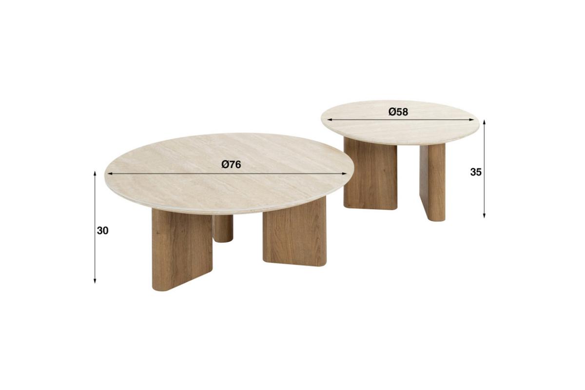 COUCHTISCH PRETO 2ER SET Weiß Keramik - Weiß/Braun, Keramik (76/76/30cm) - KAWOLA