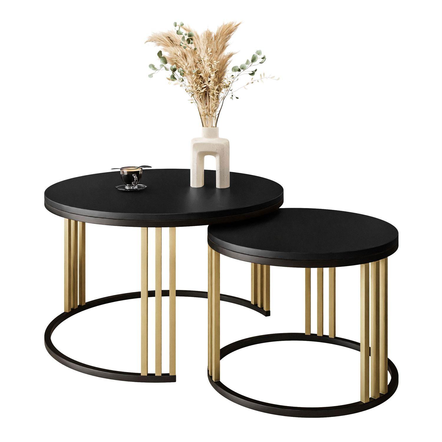 COUCHTISCH 2 in 1 LORI MIX schwarz matt - Goldfarben/Schwarz, Holzwerkstoff (70/70/48cm) - Lookway