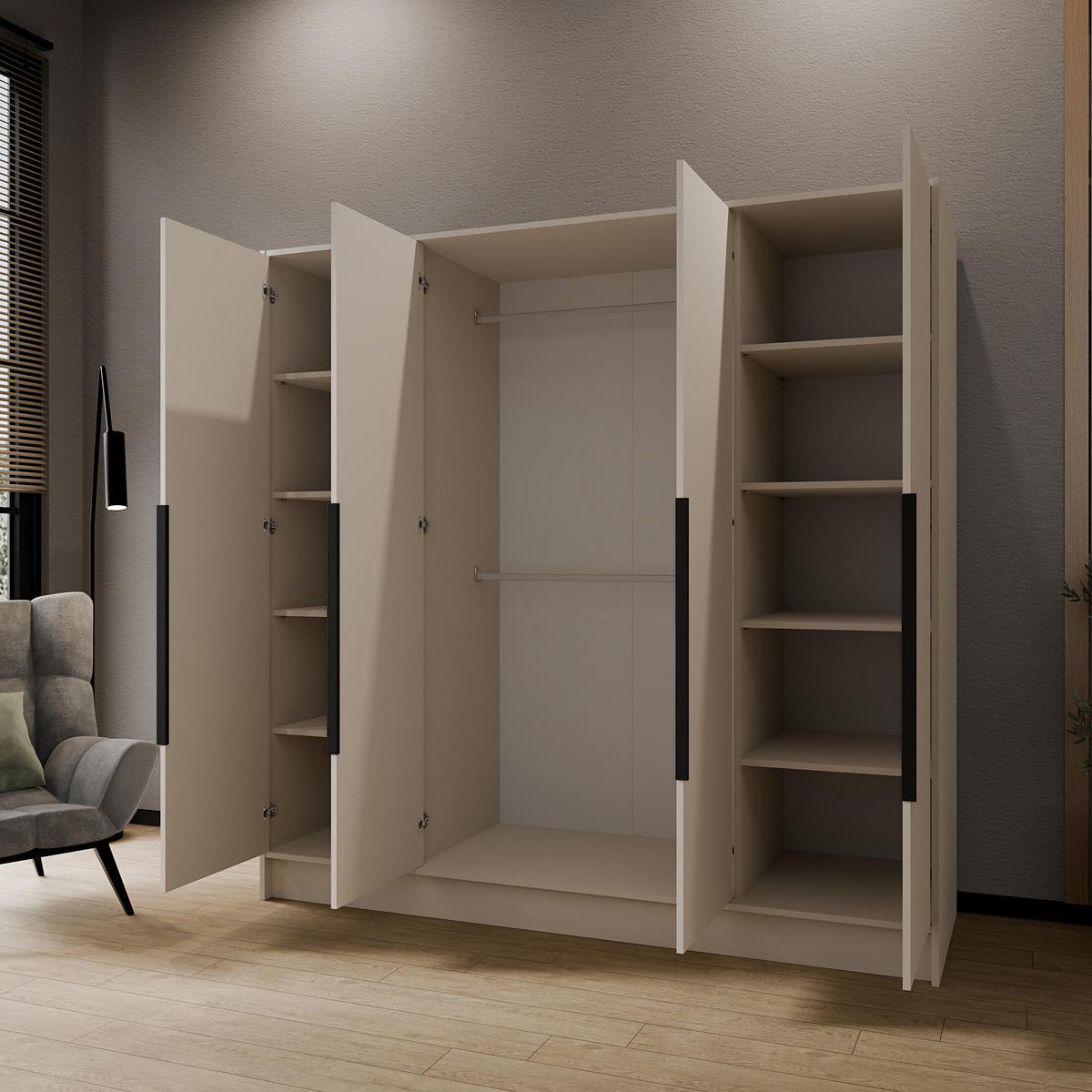 DREHTÜRENSCHRANK BERON 200/200/51 cm Modern Kleiderschrank 4-türig Kaschmir - Kaschmir, Holzwerkstoff (200/200/51cm) - MASSENO