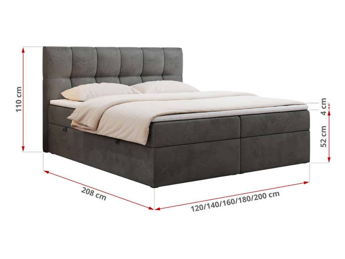 BOXBETT RICO 160/200 Dunkelgrau Velvet - H3 - Dunkelgrau, Holz/Textil (160/200cm) - MKS