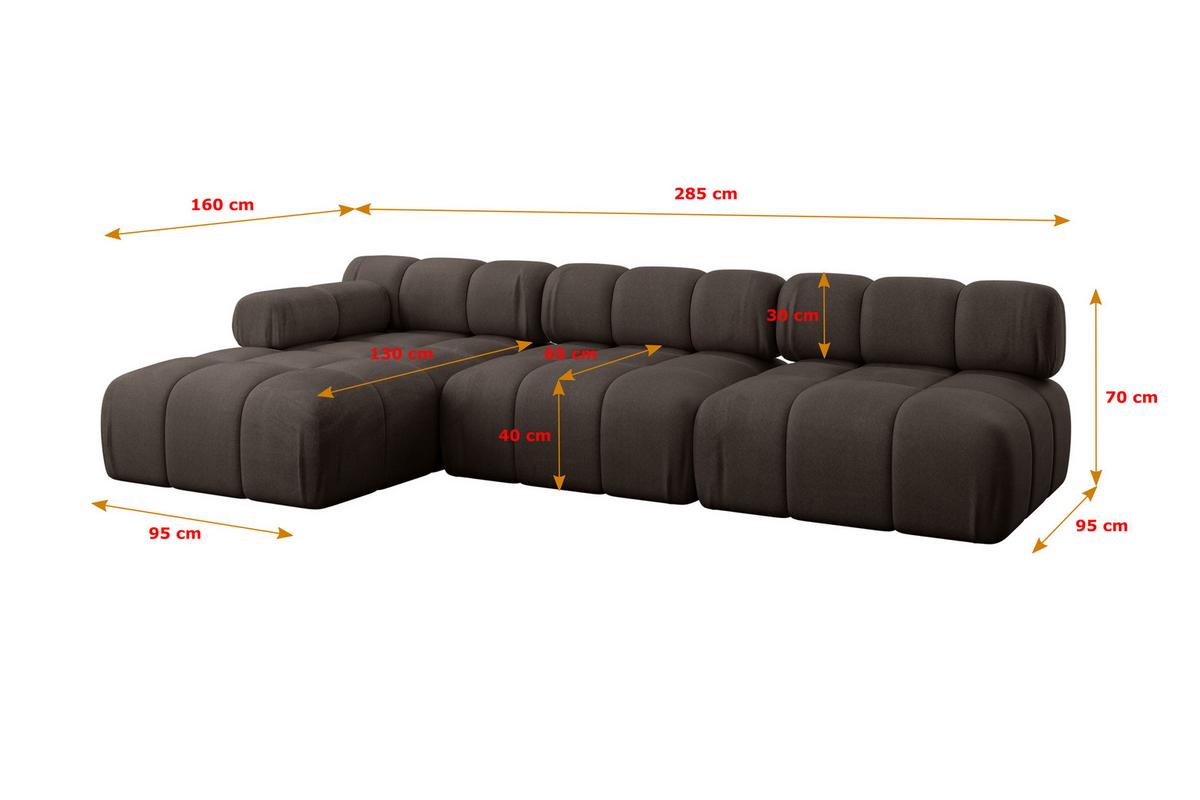 ECKSOFA modulares Sofa Razon-L2 - 285x160x70 cm Braun Velours - Braun, Holzwerkstoff/Textil (285/160cm) - ALTDECOR