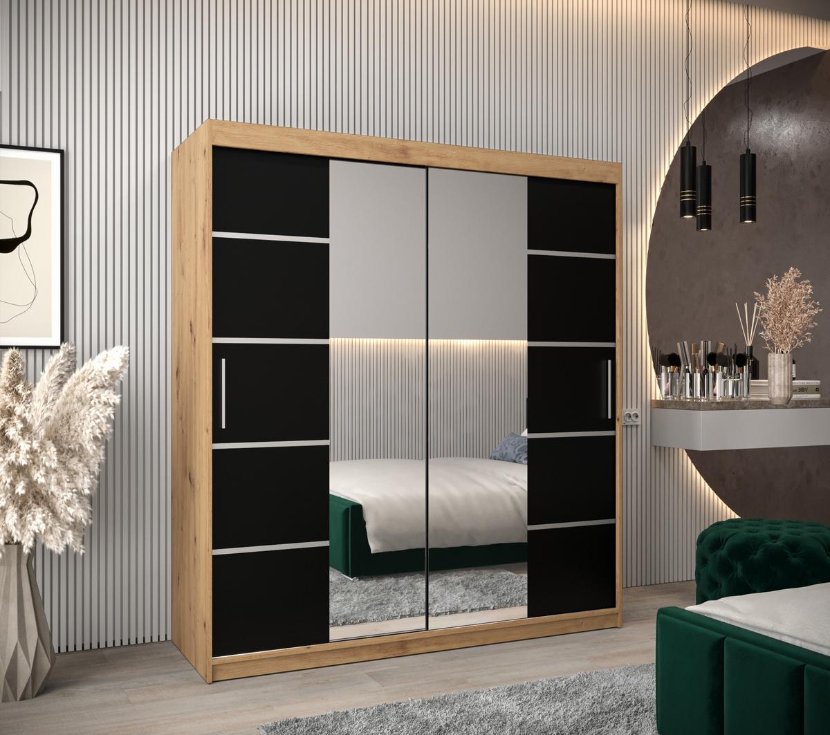 SCHWEBETÜRENSCHRANK 200/180/62 2-türig - Silberfarben/Schwarz, Holz/Kunststoff (180/200/62cm) - MÖBEL KRYSPOL
