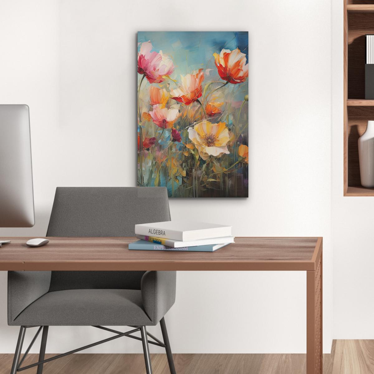 AKUSTIKBILD Blumen - Aquarell - Kunst - Botanisch - Natur Kunstdruck Schlafzimmer 50x70 cm - Orange, Kunststoff (50/70/0.9cm) - MuchoWow