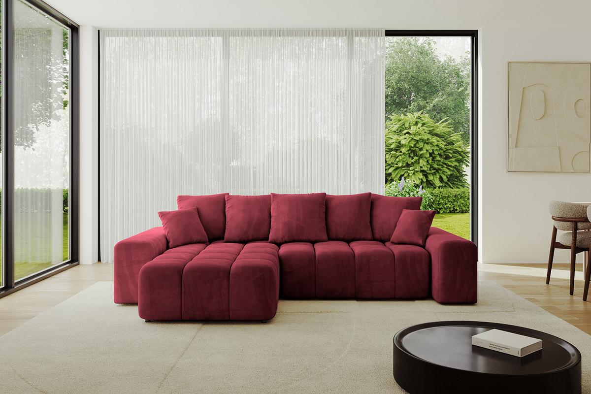 ECKSOFA Ottomane links ENIL-L 297x189x68 Bordeaux Velours - Bordeaux, Holzwerkstoff/Kunststoff (297/189cm) - ALTDECOR