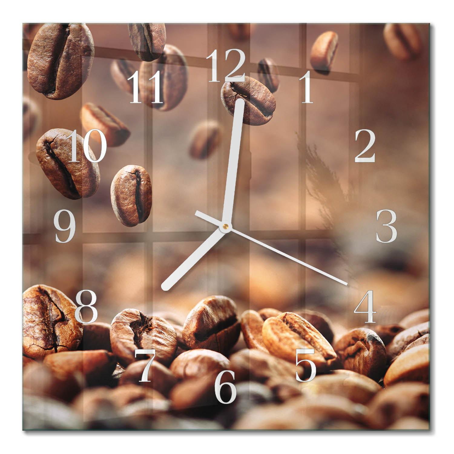 WANDUHR aus Glas 30x30 cm - Kaffeebohnen - Braun, Glas (30/30/0.4cm) - TULUP