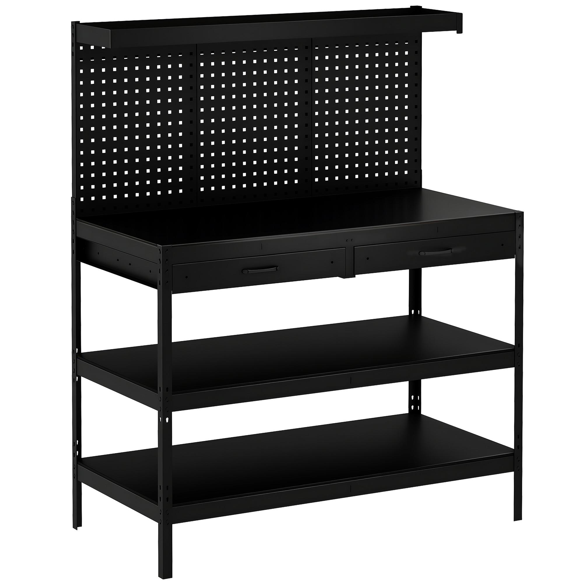 WERKBANK Stahl MDF Schwarz - Schwarz, Metall (61/156/122cm) - HOMCOM
