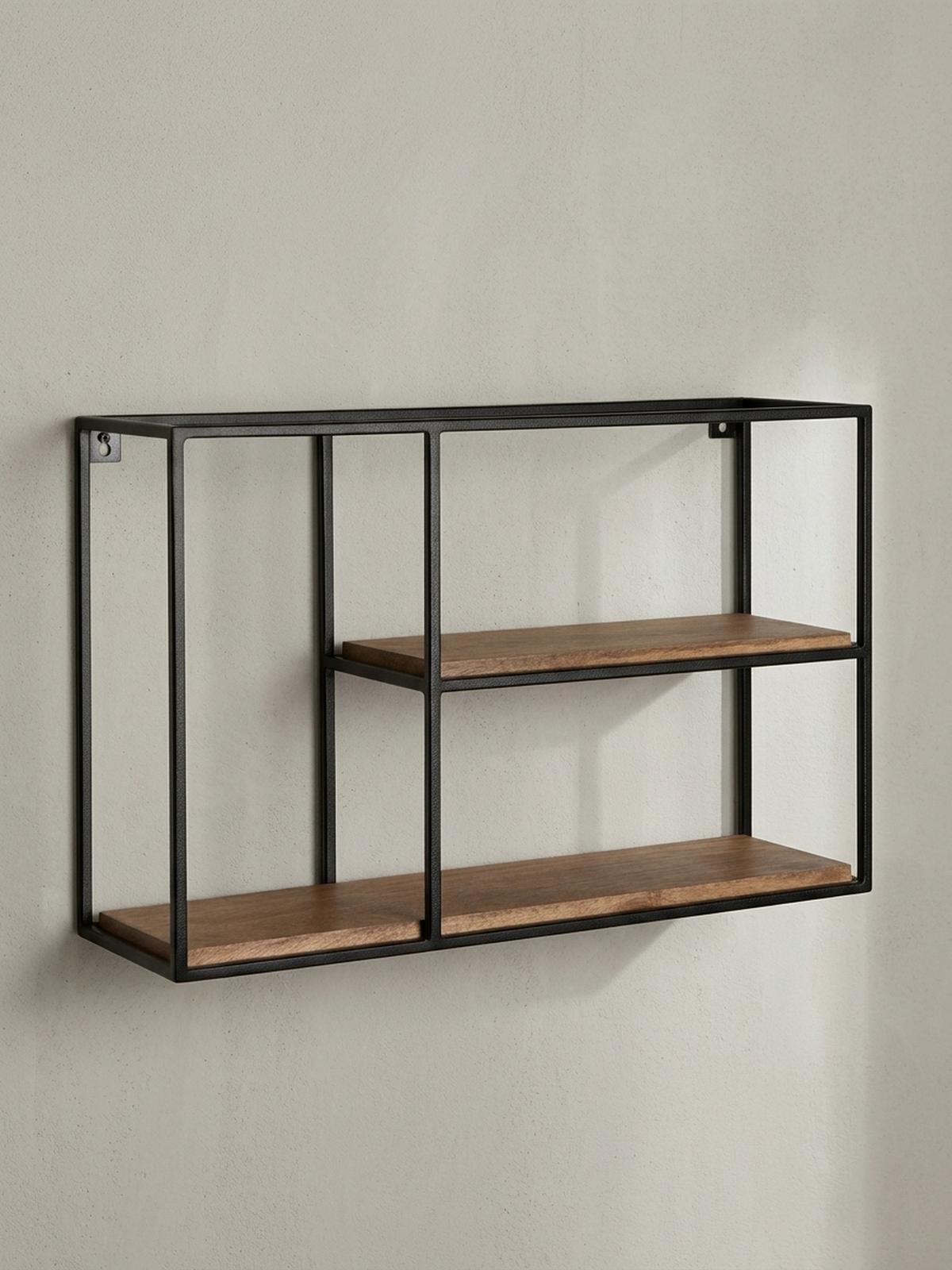 WANDREGAL Mango Massivholz Industrial Stil 60x40x18 cm - Beige/Schwarz, Holz/Metall (60/40/18cm) - KADIMA DESIGN
