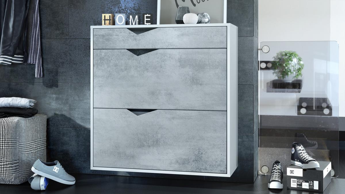 SCHUHSCHRANK Kolmio Fronten in Beton Oxid Optik - Hellgrau, Holzwerkstoff (85/87/33cm) - Vladon