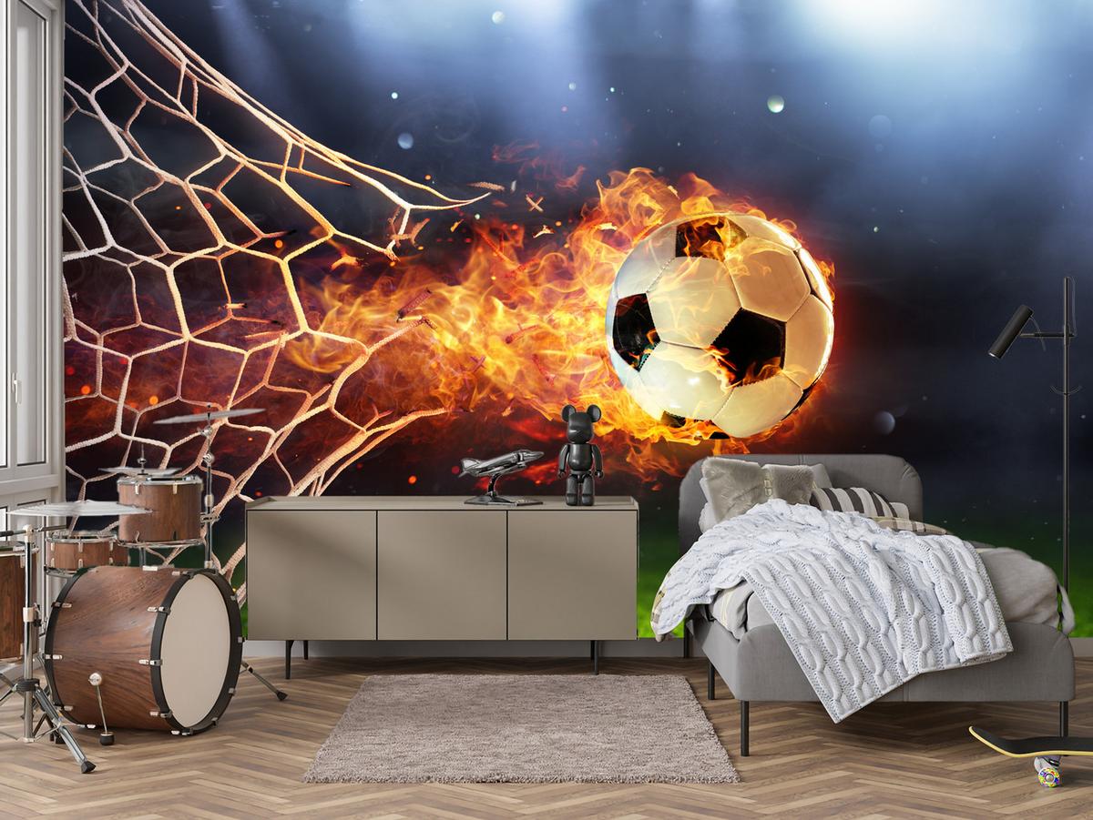 FOTOTAPETE für Jugendzimmer Fußball Flammen Stadion Feuer 400x280 - Multicolor, Papier (400/280cm) - Muralo