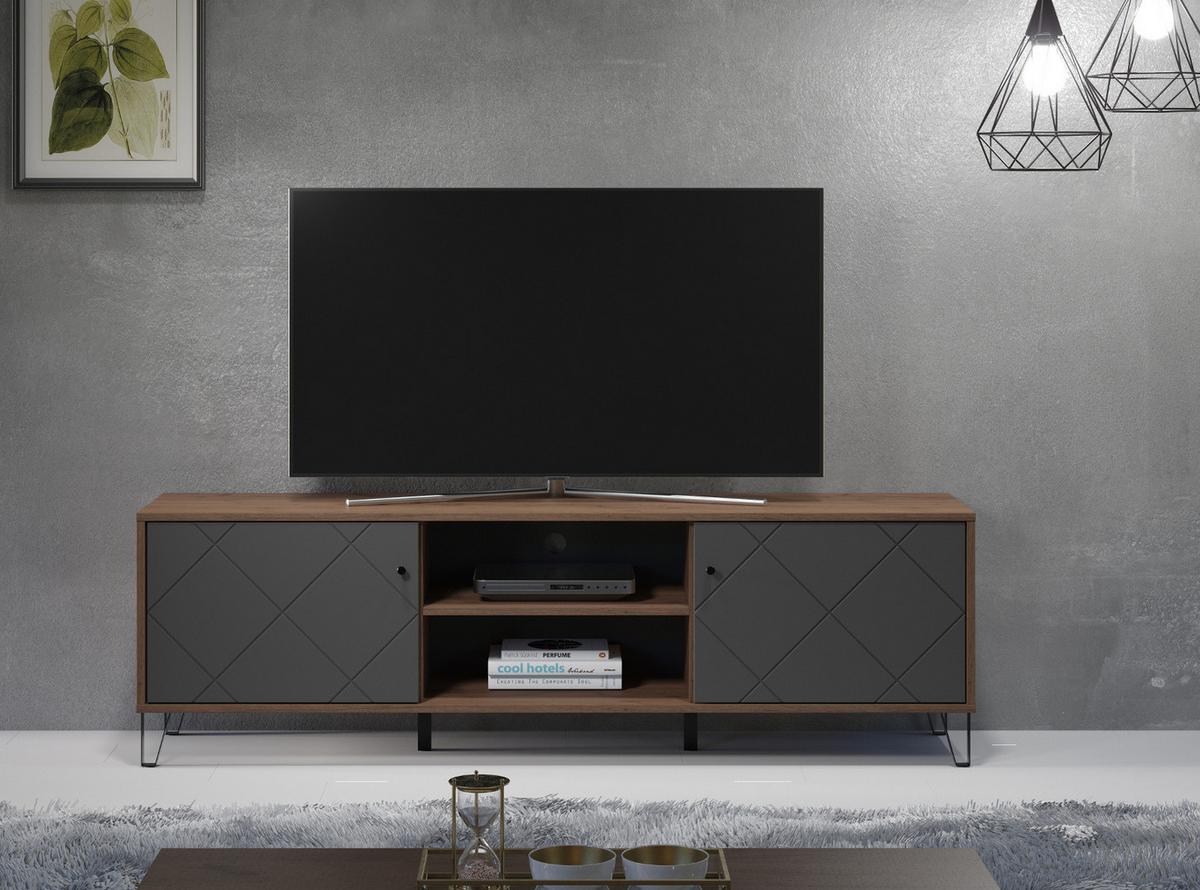 TV-LOWBOARD Graphite grau, Eiche Kraft Gold 186 x 56 cm, TV Unterteil mit Soft-Close - Eichefarben/Schwarz, Holzwerkstoff/Kunststoff (186/56/40cm) - Top.Furn