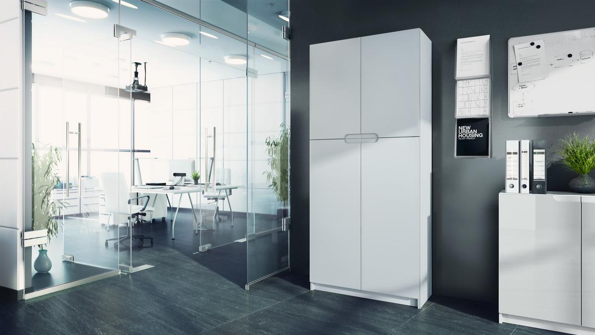 BÜROSCHRANK Logan Fronten in Weiß matt - Weiß, Holzwerkstoff (82/184/37cm) - Vladon