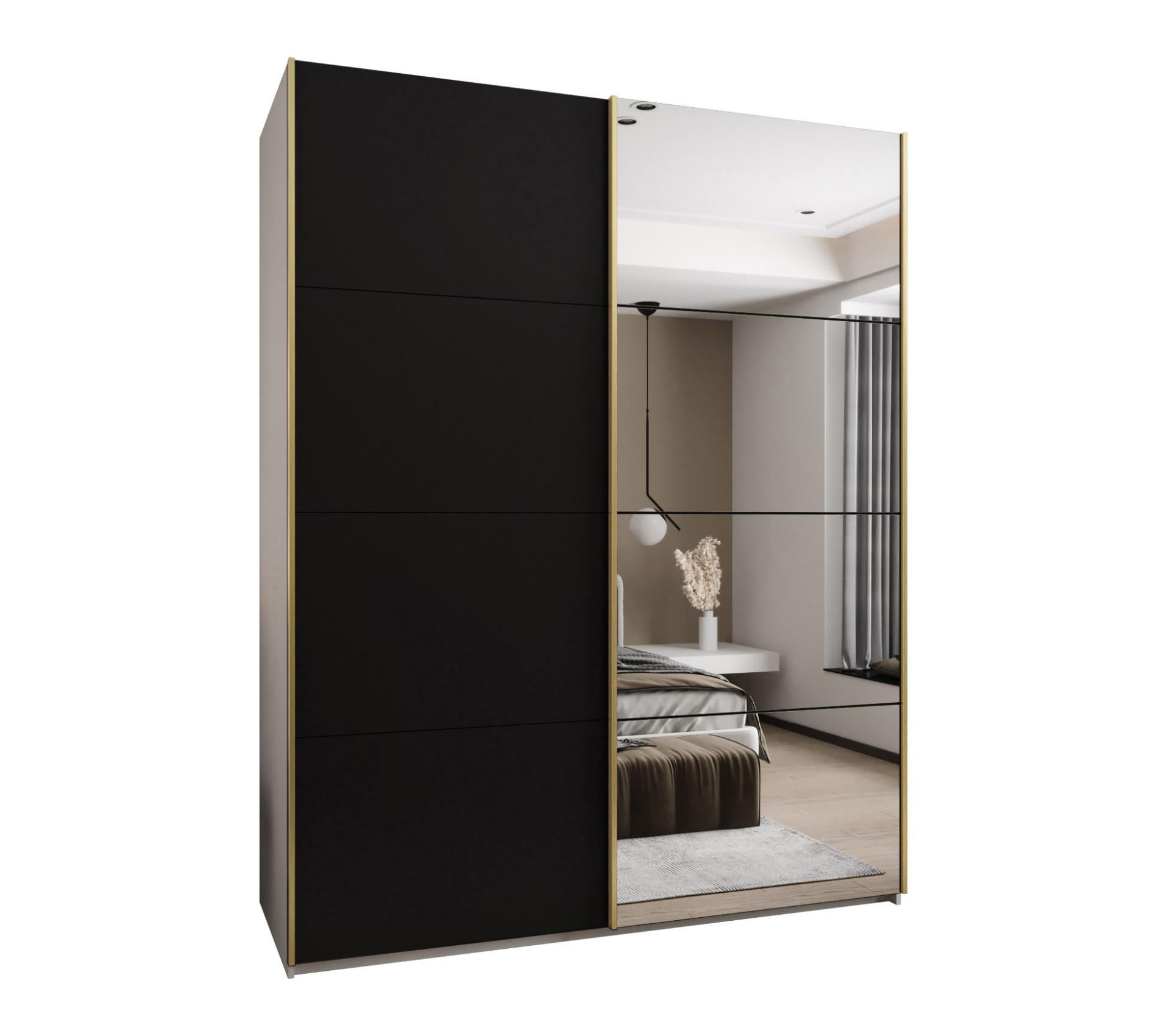 SCHWEBETÜRENSCHRANK 245,5/190/64 2-türig - Goldfarben/Schwarz, Holz/Metall (190/245/64cm) - Abiks Möbel