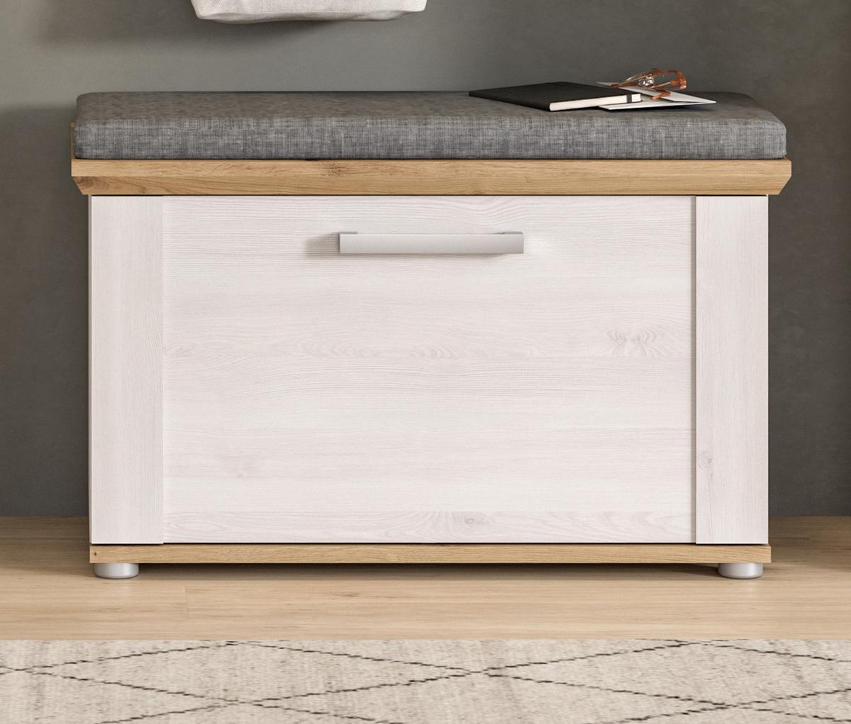 GARDEROBENBANK weiß Lärche 80 cm, Sitzbank im Landhaus-Stil - Silberfarben/Weiß, Holzwerkstoff/Kunststoff (80/47/39cm) - Inn.Furn