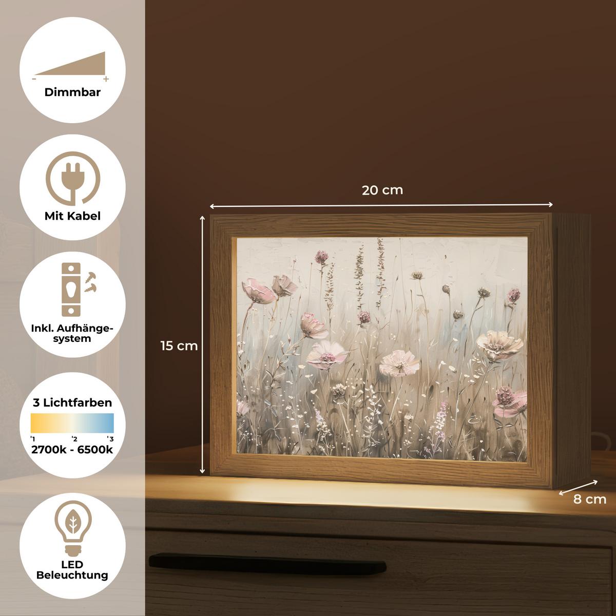 WANDLEUCHTE Blumen - Rosa - Modern - Beige 20x15 cm - Altrosa, Holzwerkstoff (20/15/8cm) - OnlyWow