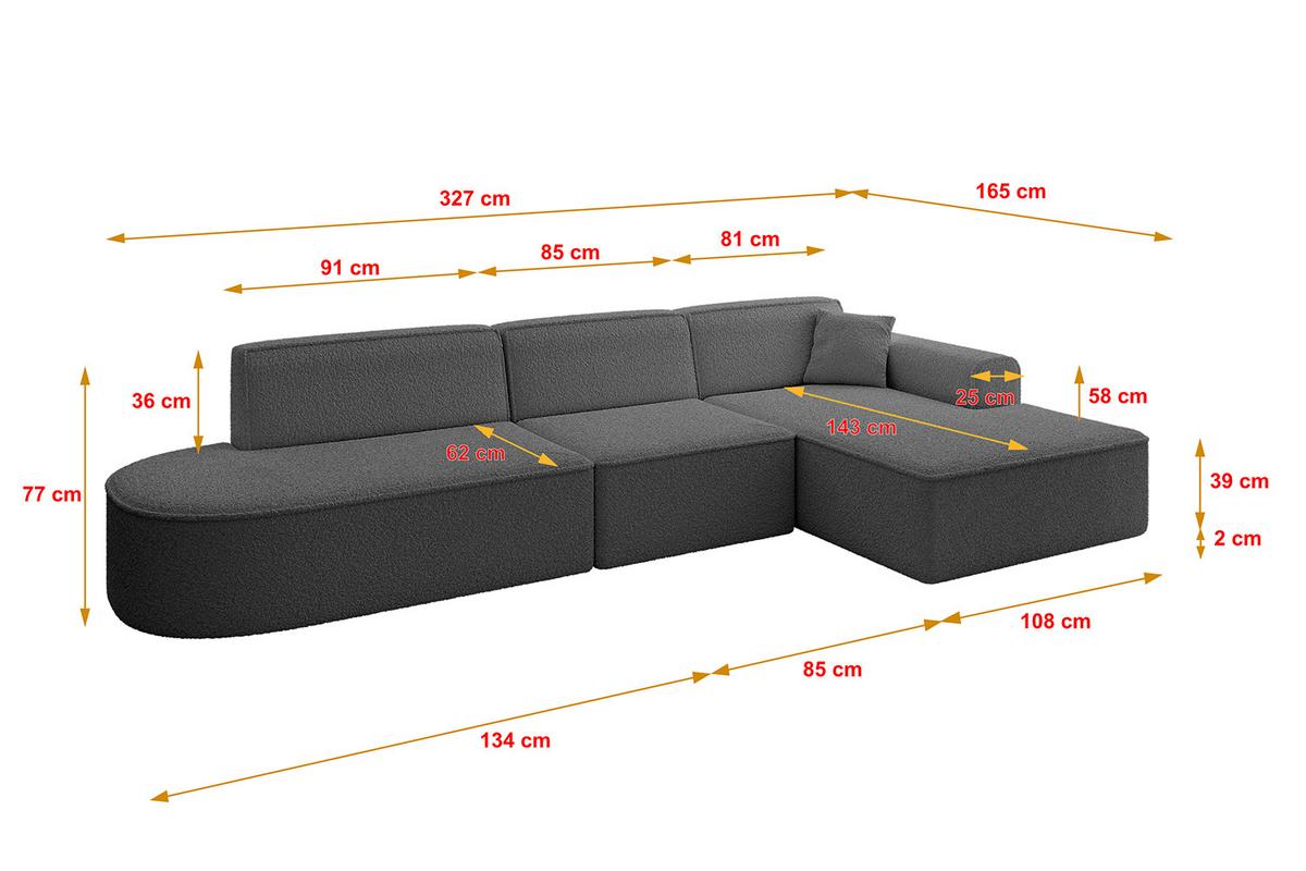 ECKSOFA Ottomane Rechts IREA-L2-v3 - 327x165x77 cm Grau - Olivgrün, Holzwerkstoff/Textil (327/165cm) - ALTDECOR