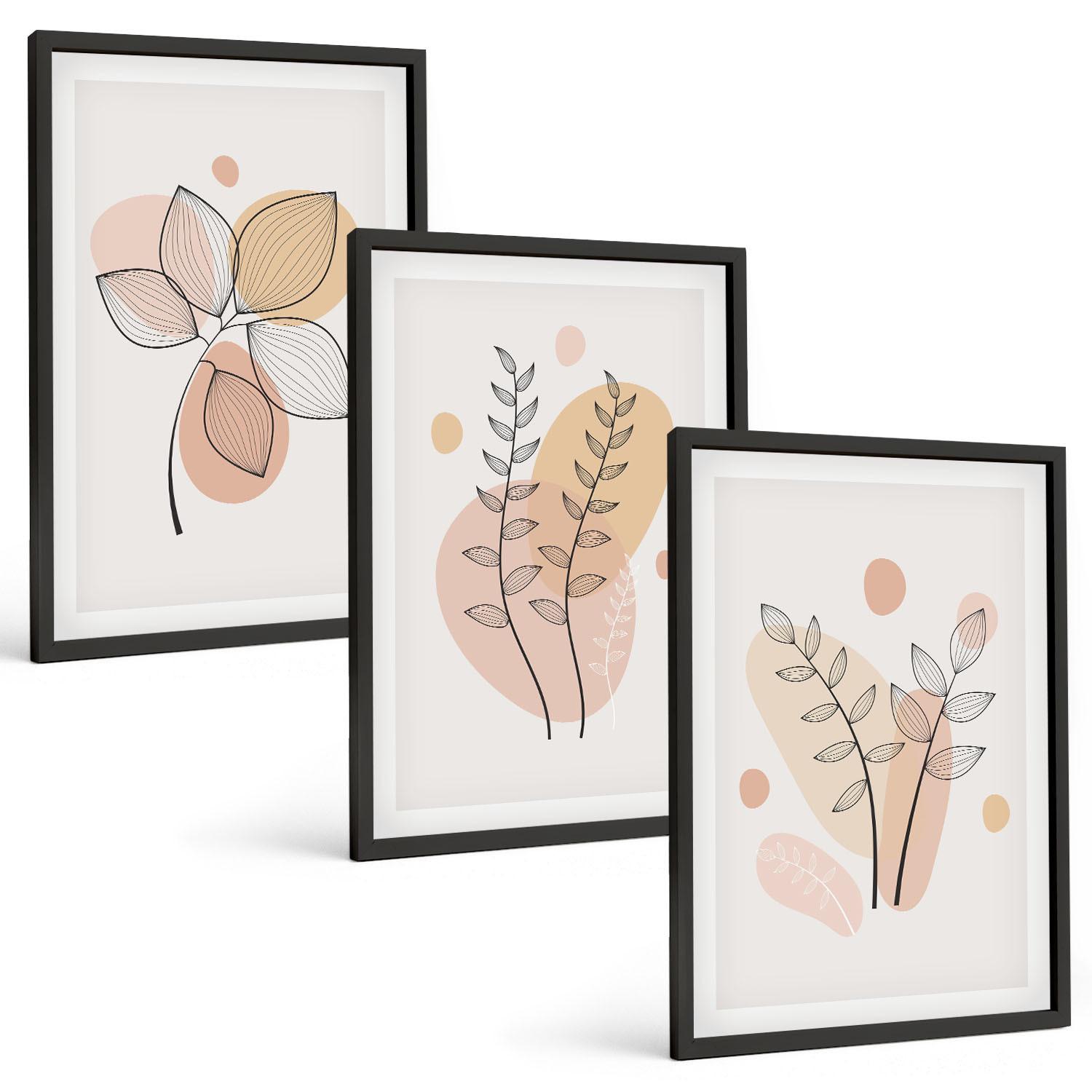 BILDER SET 3er Set - 40x60 cm Schwarzer Rahmen - Pastellfarbene Pflanzenzeichnungen - Schwarz, Kunststoff (40/60cm) - TULUP