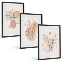 BILDER SET 3er Set - 40x60 cm Schwarzer Rahmen - Pastellfarbene Pflanzenzeichnungen - Schwarz, Kunststoff (40/60cm) - TULUP