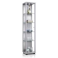 GLASVITRINE 33/37/176 cm mit LED & 4 höhenverstellbaren Glasböden - Transparent/Silberfarben, Glas/Holzwerkstoff (37/176/33cm) - K-Möbel