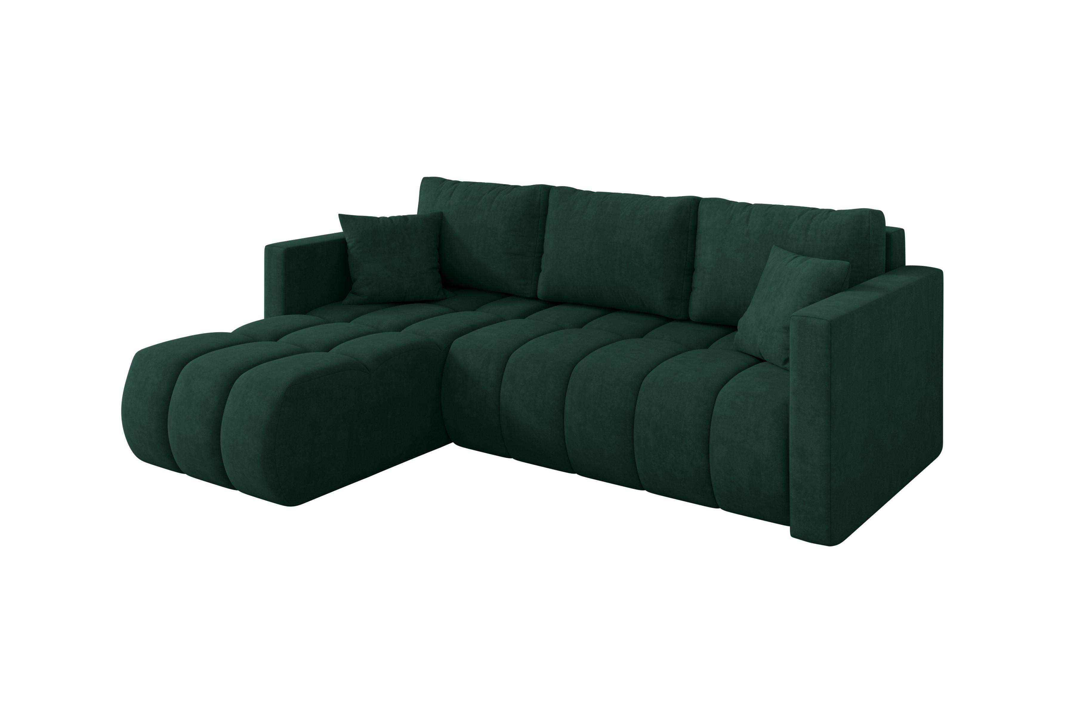 ECKSOFA mit Schlaffunktion Ottomane Links GARD-L 226x146x85 Grün Velours - Schwarz/Grün, Holzwerkstoff/Kunststoff (226/146cm) - ALTDECOR