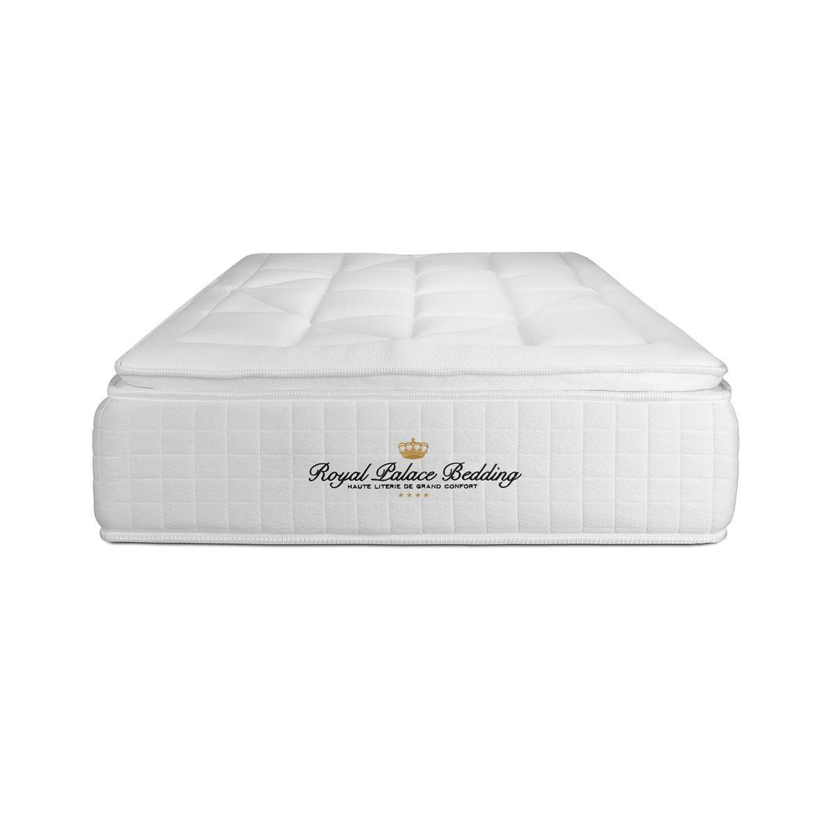 BETT George V Taschenfederkern und Memory-Schaum 90 x 200 cm h1 - Kit Bettgestell Schwarz - Beige/Schwarz, Karton/Holz (90/200cm) - ROYAL PALACE BEDDING