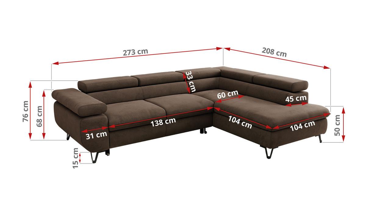 ECKSOFA PABLO L Braun Velvet - Links Seite - Schwarz/Braun, Textil/Metall (208/273cm) - MKS