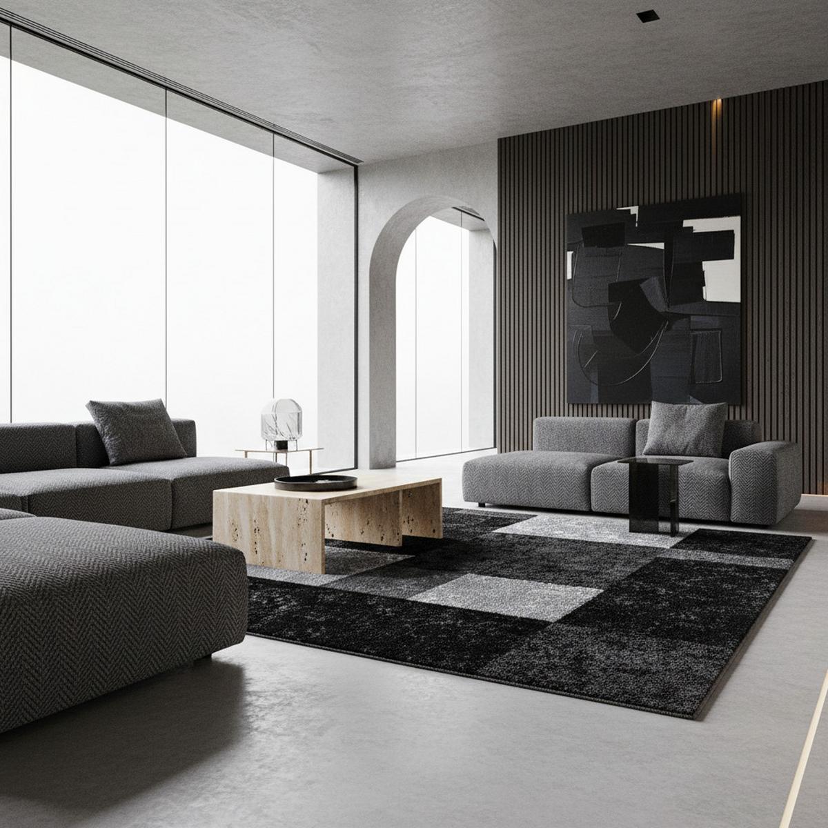 KURZFLORTEPPICH LATEMAR, kariert, Schwarz, 140 x 200 cm - Schwarz, Textil (140/200cm) - KADIMA DESIGN
