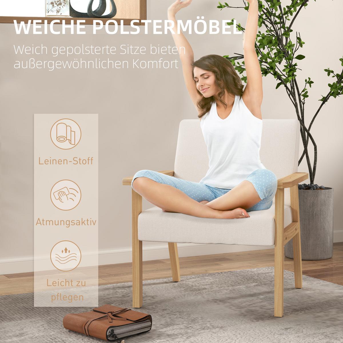SESSEL mit Armlehnen, 64 x 70 x 72 cm, Cremeweiß - Weiß, Textil (70/72/64cm) - HOMCOM