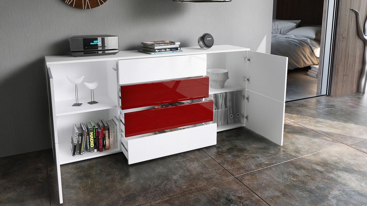 SIDEBOARD Rova Eiche Natur/ Weiß Hochglanz - Eichefarben, Holzwerkstoff (166/72/35cm) - Vladon