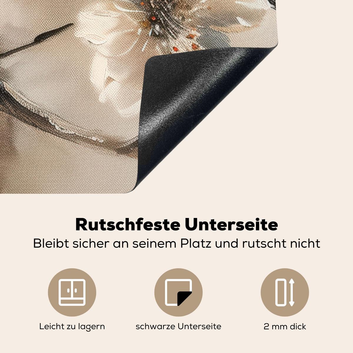 HERDABDECKPLATTE Blumen - Abstrakt - Gemalt - Beige Induktionsmatte 78x78 cm - Kaschmir, Kunststoff (78/78/0.2cm) - MuchoWow