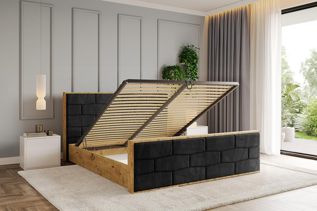 POLSTERBETT mit Bettkasten, Fußteil und Lattenrost, Boxbett mit Matratze H3/H4 - ENZO8-Z 180x200 Schwarz - Schwarz, Holzwerkstoff/Textil (180/200cm) - ALTDECOR