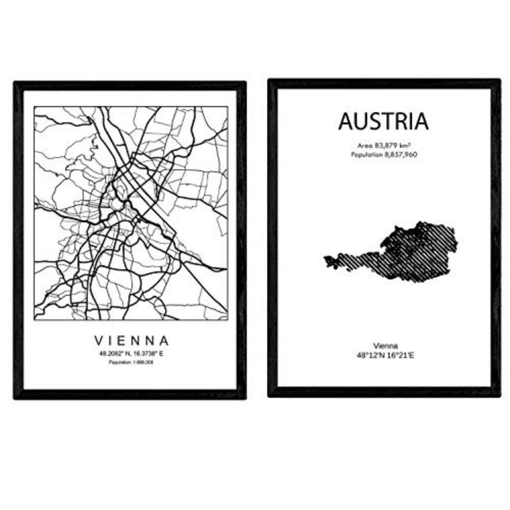 POSTER Set Mit 2 Österreich Und Wien Stadtplan A3 Rahmenlos - Klar, Papier (29.7/5/42cm) - Nacnic