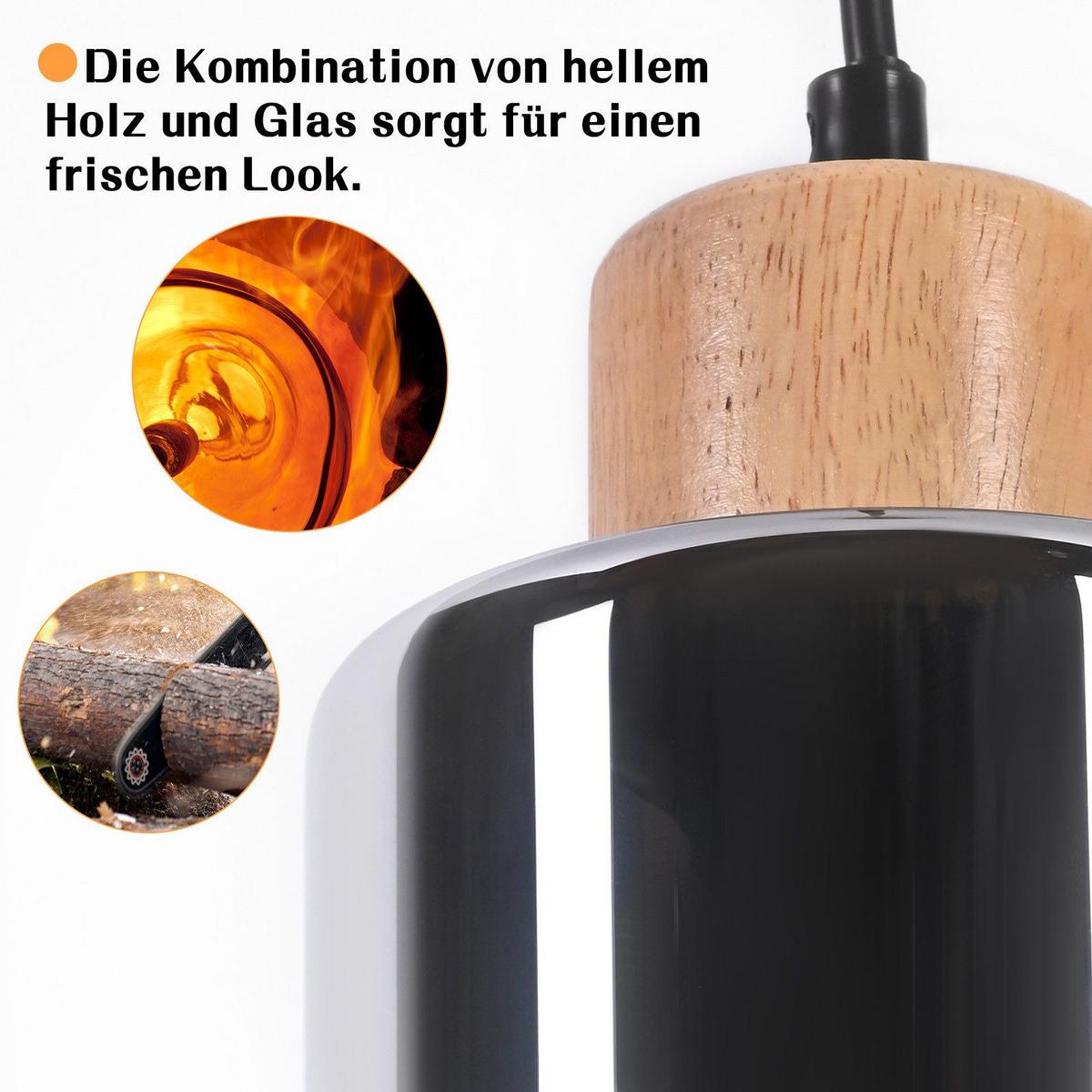 PENDELLEUCHTE Rynnf 42/12/146.5 cm - Hellbraun, Glas/Holz (42/12/146.5cm) - ZMH