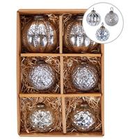 WEIHNACHTSKUGEL 6er Set Glas Silber Argentin - Silberfarben, Glas (10/14/10cm) - Beliani