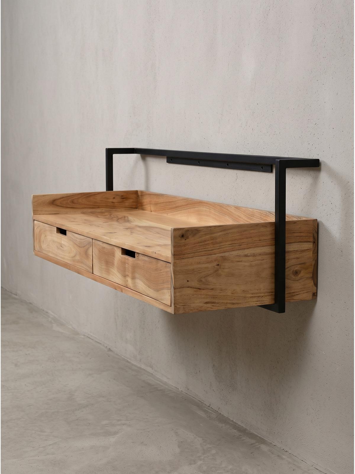 SCHREIBTISCH MURES, Akazie Massivholz, Akazie-Schwarz, 120 x 38 x 37 cm - Schwarz/Akaziefarben, Holz/Metall (38/120/37cm) - KADIMA DESIGN