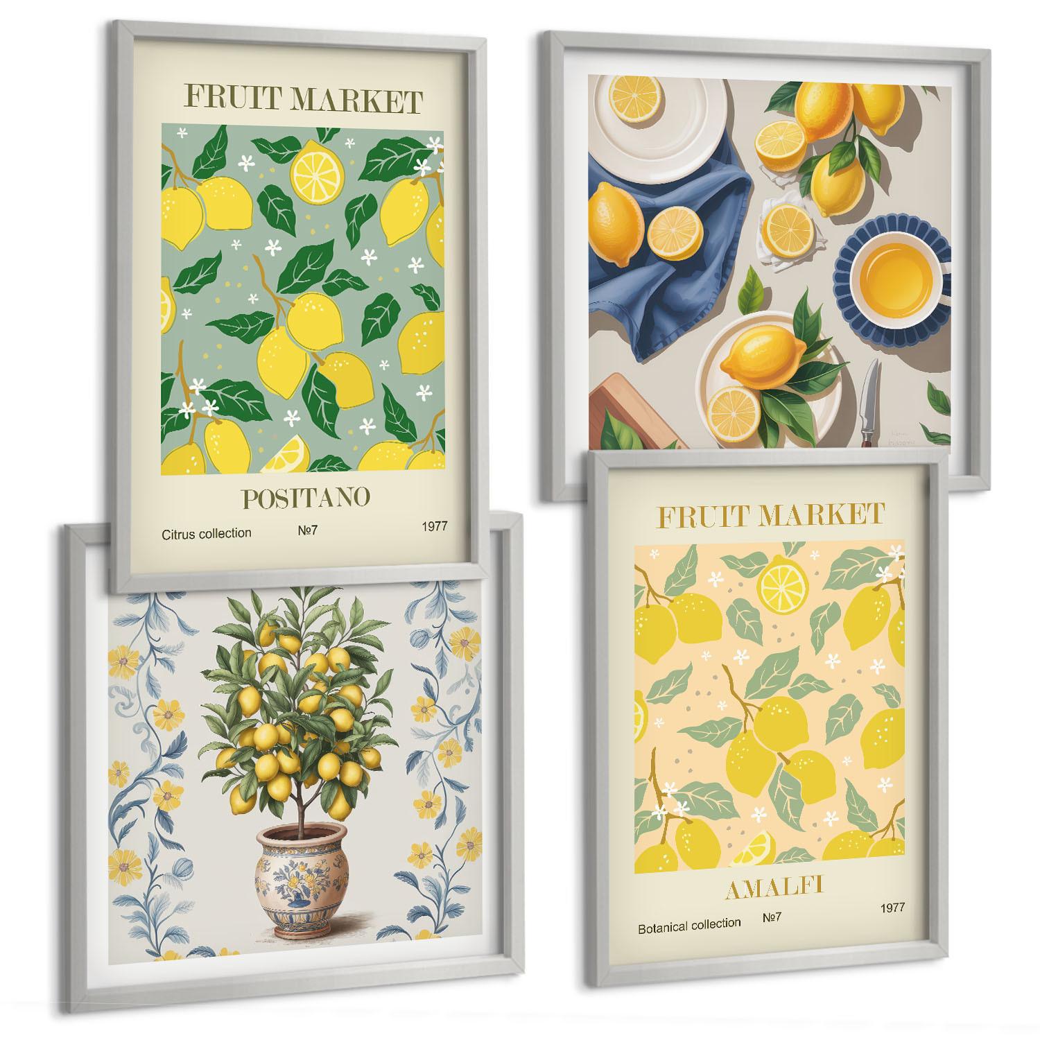 BILDER SET 4er Set - 50x50 cm & 40x60 cm Silberner Rahmen - Zitrusfrüchte aus Italien - Silberfarben, Kunststoff (50/50cm) - TULUP