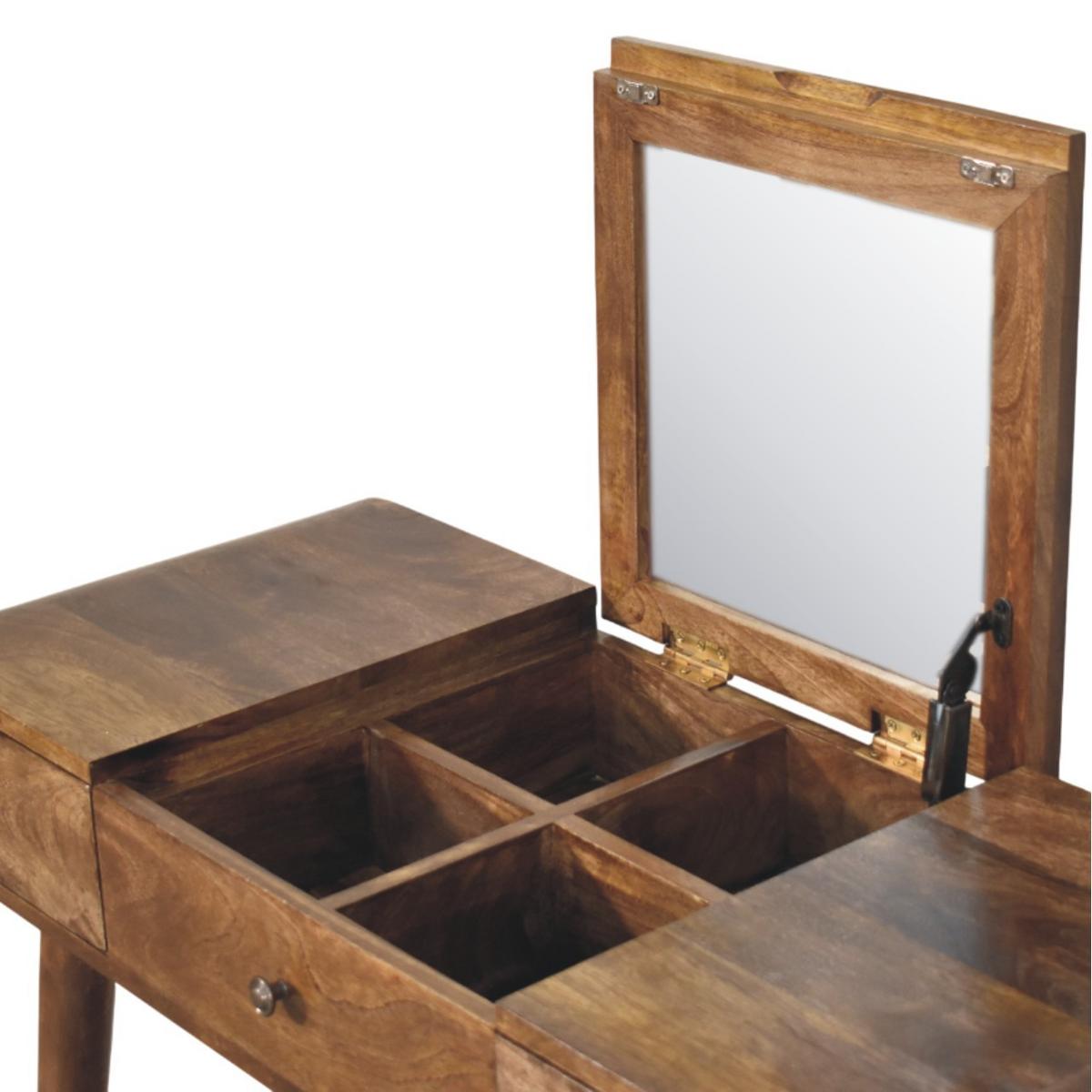 KOSMETIKTISCH Konturierte Rundung - Dunkelbraun/Messingfarben, Holz/Metall (100/80/40cm) - Artisan Furniture