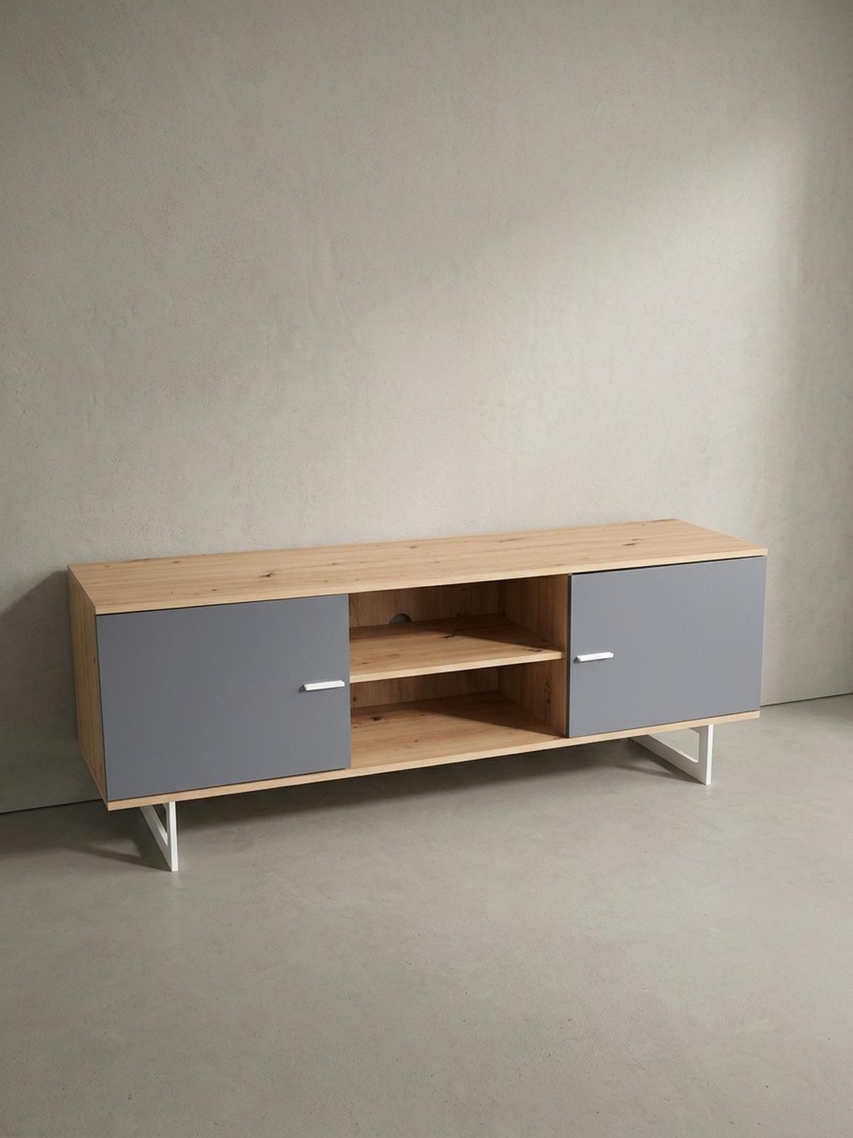 TV-LOWBOARD mit Eiche-Dekor und 2 Türen, modern, Braun-Grau 150x40x55 cm - Silberfarben/Braun, Holzwerkstoff/Metall (150/55/40cm) - KADIMA DESIGN